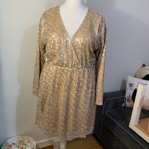 Boohoo Plus Gold Sequin A-Line Midi Dress